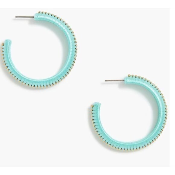 J. CREW Hoop Fabric Stud Wrapped Earrings Mint Fresh Spearmint - Picture 1 of 8